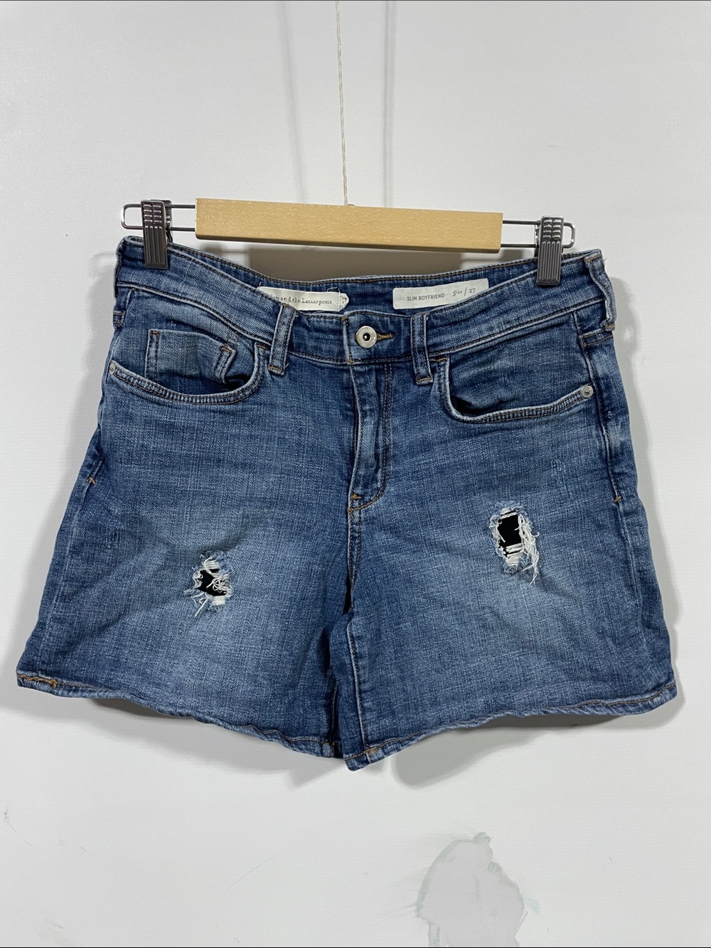 Pilcro and the Letterpress Distressed Blue Denim Shorts